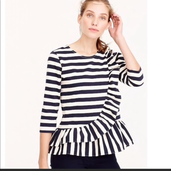 J. Crew Tops - J. Crew Asymmetrical Striped Ruffle Top